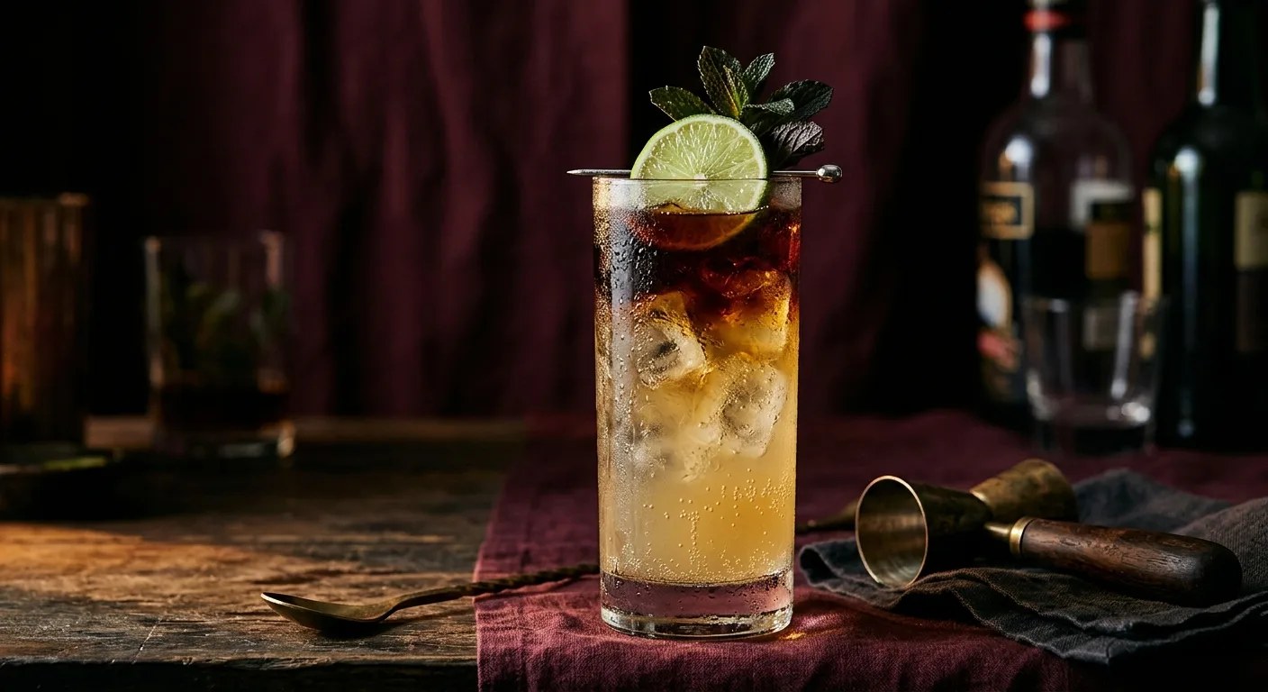 A rum cocktail with tropical garnish