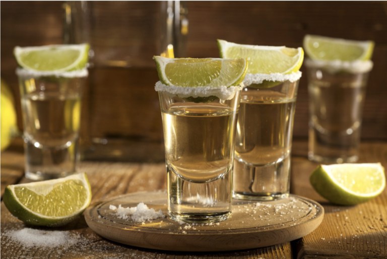 Tequila shots with lime and salt