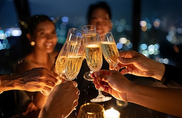 Friends toasting with champagne glasses